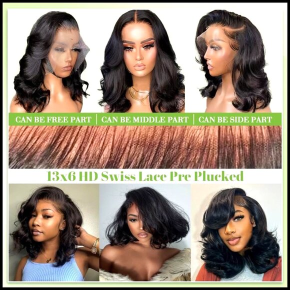 Human Hair Lace Front Wig Bob Style Glueless Pre Plucked Wavy Chic main image 6